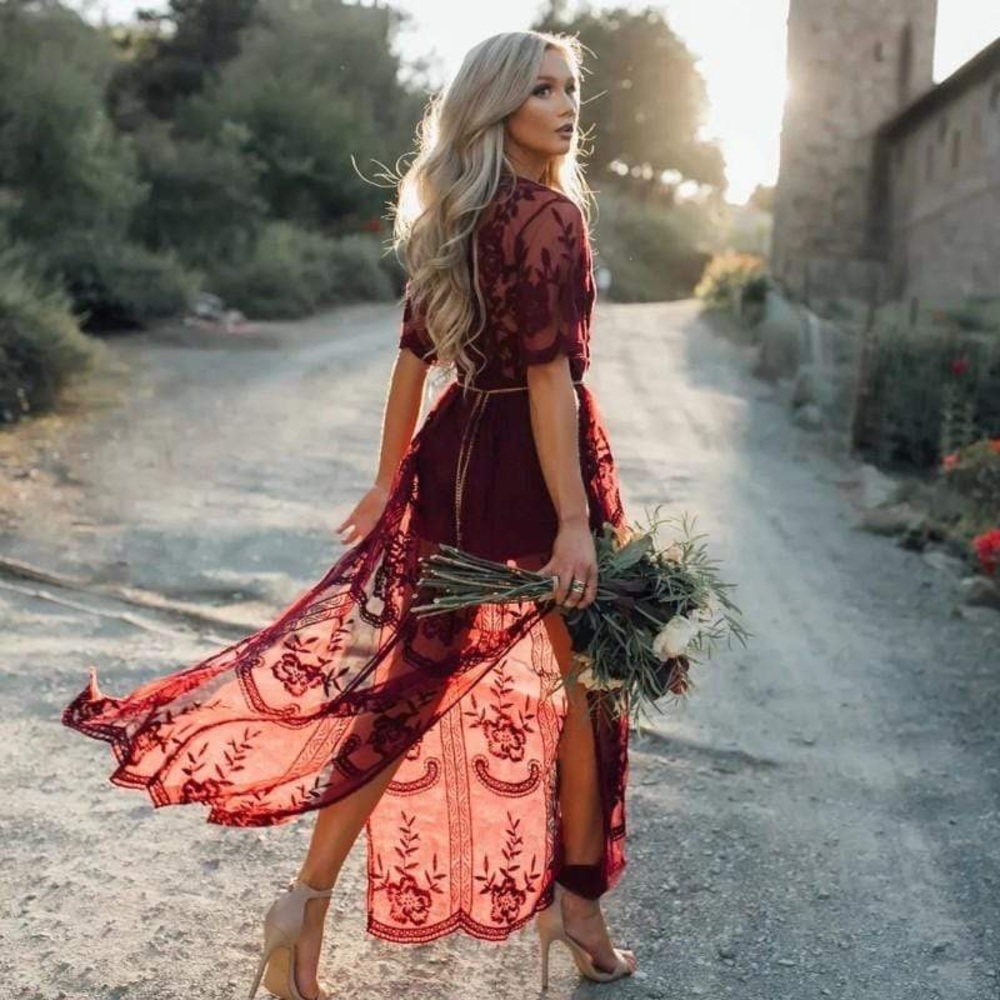 Honey Punch Boho Red Lace Dress Red Witch